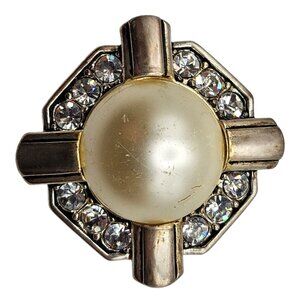 Vintage Franklin Mint Jackie Kennedy Brooch Pendant FM China Pearl Crystal 1.5"‎